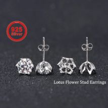 Un paio di spazi vuoti per orecchini in stile loto da 5-8mm, materiale in argento Sterling S925, Design squisito e semplice per l'incastonatura di orecchini