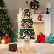 Weihnachts-Kratzbaum mit 3 gemütlichen Eigentumswohnungen, Sisal-Kratzbaum, mehrstufiger Katzenturm, Katzenhausbett für den Innenbereich, Katzenmöbel