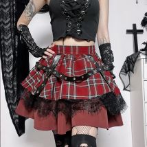 Gothic Harajuku Mädchen Plaid Falten rock y2k Lolita Kuchen Miniröcke Punk süße Spitze Kawaii Kleidung Cosplay Kostüm