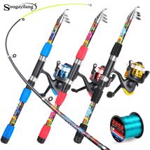 Sougayilang Teleskop-Angelrollen-Set, 1,8 m Glasfaser-Spinnrute und 5,2:1 Übersetzungsverhältnis, Rolle für Salzwasser, Süßwasser, Pesca