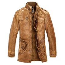 Hochwertige Lederjacke für Herren, schmal, warm, gewaschenes Leder, Motorrad-Bikerjacken, Stehkragen, Mantel, Übergröße 4XL, lange Parkas