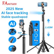 FANGTUOSI Stabilizzatore cardanico con rotazione a 360°, treppiede Selfie Stick per fotocamera smartphone con stabilizzatore otturatore Bluetooth per live