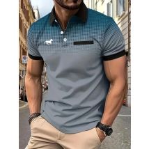 Herren-Poloshirt mit Aufdruck, Revers-Polo, Button-Up-Polo, Golf-Shirt, kurze Ärmel, Turndown, Outdoor, Straßenkleidung, Mode