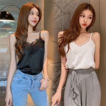 Sommer-Damen-Unterhemd aus Spitze mit dünnen Trägern, weißes und schwarzes, schmal geschnittenes Oberteil im Basic-Stil, geeignet zum Tragen unter