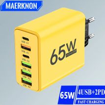 65 W USB C Schnellladegerät Muti 6 Ports Typ C PD Wandadapter für iPhone 15 Pro Xiaomi Huawei Samsung Tragbares Hochgeschwindigkeitsladen