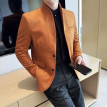 Neue Blazer Rindsleder Samt Koreanische Version Business Slim Fit Anzug Stehkragen Modische Casual Anzug Jacke Männer Formale Kleidung