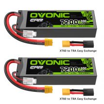 Batteria LiPo OVONIC 2S 7200mAh con custodia rigida 7,4 V 130C con spina XT60 a TRA per veicoli in scala 1/10 RC Car Truck (2 confezioni)