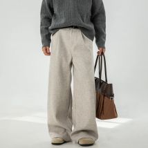 Japanese style New Fashion Men's Solid Color Casual Trendy Simple Baaic Heavy Duty Wide Leg Trousers Male Suit Pants Clothes