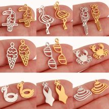 5 Stück Papagei/Flamingo/Pelikan Charms Hochwertiger Edelstahl Tropischer Vogel Anhänger Handwerk DIY Halskette Ohrring Schmuckherstellung