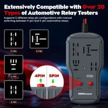 Auto-Relais-Tester, 12 V/24 V, 4-polig/5-polig, automatisches Relais-Erkennungs-Diagnosetool für Relais-Tester mit 4 verschiedenen Fußpositionen