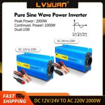 Lvyuan Inverter a onda sinusoidale pura 2000W DC 12V 24V a AC 220V 240V Convertitore a potenza continua 2000W