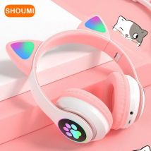Blinkende LED süße Katzenohren Kopfhörer Bluetooth Wireless Headset mit Mikrofon TF FM Kind Mädchen Stereo Musik Ohrhörer Kätzchen Ohrhörer Geschenk