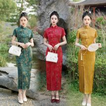 Stile cinese 2025 Primavera e l'estate Nuovo Slim Rayon Cheongsam Gonna lunga Temperamento Abito Retro Abito Qipao con spacco frontale