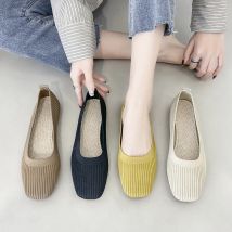 Frauen Freizeit Wohnungen Sommer Herbst Flache Schuhe Atmungsaktive Gestrickte Karree Slip-on Weibliche Täglichen Gehen Fahren Faulenzer