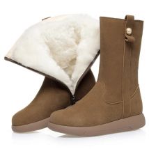 AIYUQI Women's Snow Boots 2025 New Genuine Leather Winter Boots Women Natural Wool Warm Flat Large Size Mid-Calf Boots Women