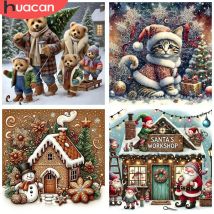 HUACAN 1pcs Diamond Painting Cozy Winter Bears Scene Soft Cloth Artistic 5D DIY Diamond Embroidery Kits 3D Mosaic Picture