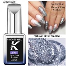 KODIES GEL Platinum Silver Glitter Top Coat Nails Gel Polish 15ML Semi Permanent UV Sparkle Shine Maniküre Nail Salon Gel Finish