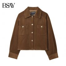 BSAY Herbst Neu 2025, Cord, große Silhouette, modischer und vielseitiger, langärmliger, einreihiger Mantel mit lockerem Kragen und Tasche
