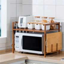 Kitchen Microwave Oven Storage Rack 1 Layer Bamboo Adjustable  Countertops Organizer Shelf Hanging Hook Chopping Board Holder