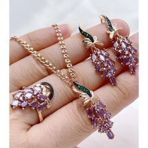 Kinel Hot 585 Rose Gold and Black Gold Mix Ethnic Vintage Women 3pcs Jewelry Sets Green Purple Natural Zircon Daily Fine Jewelry