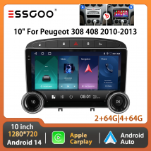 ESSGOO 2 DIN Android 14 Für Peugeot 408 RCZ 308 CC 2010-2013 Autoradio Multimedia Video Player Wireless CarPlay Android Auto 10" HD Touchscreen Display GPS Navi WIFI FM RDS Bluetooth