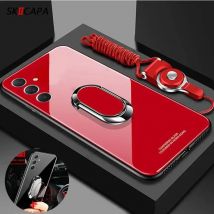 Für Samsung S25 Ultra S 25+ gehärtetes glänzendes Glas, harte rückseitige Abdeckung für Galaxy S25 Plus S24 FE, magnetischer Ringhalter, Ständer
