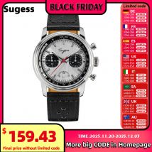 Reloj piloto Sugess ST1906 para hombre, relojes de pulsera con cronógrafo de cuerda manual, zafiro, resistente al agua, cuerda a mano, reserva de energía luminosa V2