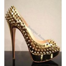 Gold 14cm Super high Heels Platform Pumps Female Rivets Studs Nude Black Patent Leather Peep-Toe Women Wedding Sandals Shoes