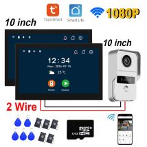 Neue 2 Draht Digitale Video Intercom System 2 stücke 10 Zoll WIFI Monitor 1080P Türsprechanlage Kamera Video Türklingel karte Tuya App Entsperren