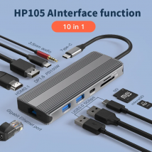 Blueendless 10 in 1 Porte Tipo C Adattatore 4K 120Hz 8K Porta DP Tipo C Trasferimento dati USB 3.0 Lettore SD TF Presa per cuffie