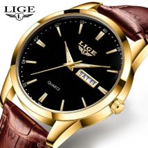 Lige mode uhren herren top marke luxus quarzuhr herren leder armband wasserdichte business casual herren armbanduhr uhr