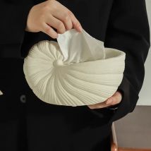 Mid-Century-Taschentuchbox aus Keramik mit Muschel-Design – federbelasteter französischer Luxus-Wohnzimmerdekor-Organizer mit mattem Finish