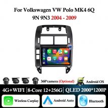 Android Auto Carplay para Volkswagen VW Polo MK4 6Q 9N 9N3 2004-2009 Radio de coche reproductor de vídeo Multimedia navegación GPS pantalla QLED