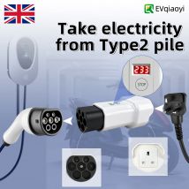 EVqiaoyi Typ2 auf UK-Buchse, EV-Adapter, Entladestecker mit Power-Off-Taste, Ladezubehör für Typ2-Stationen