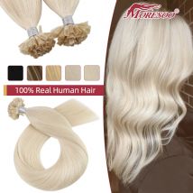 Moresoo U Tip Hair Extensions Human Hair Keratin Straight White Blonde Hot Fusion 100% Natural Human Hair Machine Remy Nail Tips