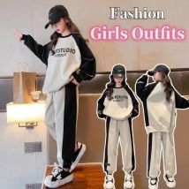 Frühling Herbst Mädchen Baumwolle Kontrast Alphabet Sweatshirt Jogging hose Trainings set Schulkinder Trainings anzug Kind Jogger Outfit 7-16 Jahre