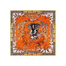 Elephant Zebra Print Scarf Hand Rolled Silk Twill Scarf Luxury Brand 90x90 Summer Head Scarves for Ladies Neck Accessories