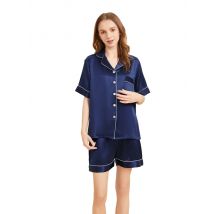 100% Mulberry Silk 22 momme Thick Women's Solid Colors Short sleeve Top with Shorts Pajama Set Sleepwear S M L XL 2XL LS100