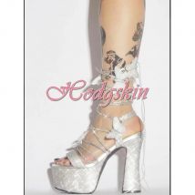 Sandalias de mariposa con tiras de cristal ostentosas para mujer, zapatos sexys con plataforma atada cruzada, tacones altos gruesos sólidos, zapatos huecos para fiesta de verano