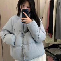 Blaue Baumwoll mantel Frauen jacke neue koreanische lässige feste Stehkragen Crop Jacke schicke Mode warme weibliche Jacke Winter