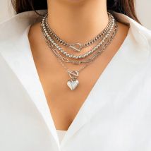 Mehr schicht ige Herz Perlen ot Schnalle Halskette für Frauen leichte Luxus Modeschmuck minimalist ische Accessoires