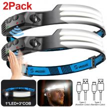 2 pezzi LED faro luminoso USB ricaricabile testa torcia sensore di movimento portatile 10W per campeggio corsa escursionismo pesca