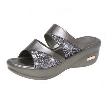 2023 new Women Summer Slippers Ladies Glitter PU Wedges Shoes Female Casual Slingbacks Sandals Comfortable Platform Woman