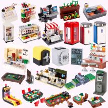 MOC City Supermarket Shop Store Building Blocks Street View Drink Food Vegetable Food Accessories Dessert Blocks Printed Bricks