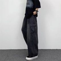 2024 Frühling Herbst Männer Baggy Jeans Männer weites Bein Hosen große Taschen elastische Taille Streetwear Hosen männlich lose Jeans hosen