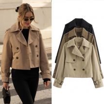 Damen Vintage Gestellte Graben Frühling Herbst Jacke Frauen Streetwear Zweireiher Langarm Top Weibliche Chic Mantel Outfits