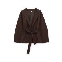 Women's Chic Solid Color Open Blazer Coat with Belt Loose Fit Long Sleeve Female Outerwear Stylish Top