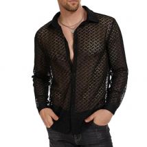 Mode Herren Mesh transparent Baggy Shirt Top sexy lang ärmel ige V-Ausschnitt einreihig schiere Chiffon Shirt Tops Mann Kleidung