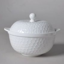 22,9 cm, schlichter weißer Büschel aus Bone China mit Deckel, süßes 3D-Wasserdesign, Buffett-Dinner-Servierschale, Suppenbehälter, Thermosuppe