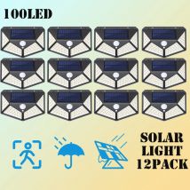 Confezione da 12 luci solari Lampada da parete per esterni 100LED Sensore di movimento Luci di sicurezza 270 °   Angolo di illuminazione luminoso per cortile giardino patio